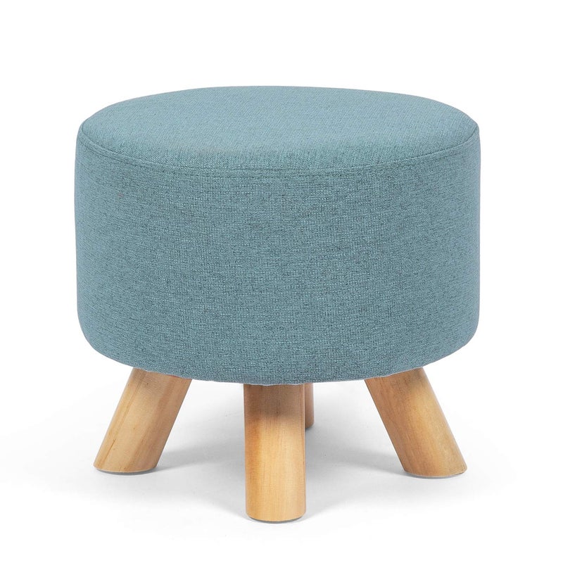 Asense Small Round Ottoman Foot Rest Stool Fabric Padded Seat Footstool Ottoman with Anti-Slip Wooden Legs (Light Blue,Fabric) - Image 1